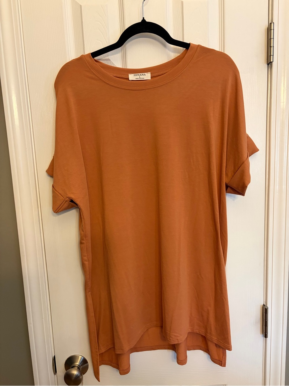 Zenana Outfitters Lightweight Short Sleeve Tunic Top in Burnt Orange